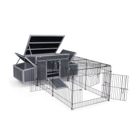 Wood Chicken Coop with Wire Mesh Run