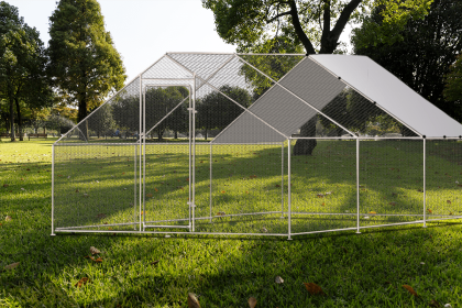 Metal Large Chicken Coop Walk-in Poultry Cage Large Chicken Run Spire Shaped Cage with Waterproof Anti-UltravioletCover;  1.26" Diameter Tube (19.6' L