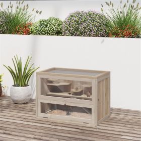 2-Level Wooden Hamster Cage - natural
