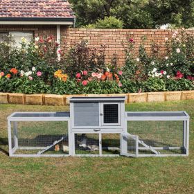 Large Triple-Compartment Rabbit Hutch - Grey