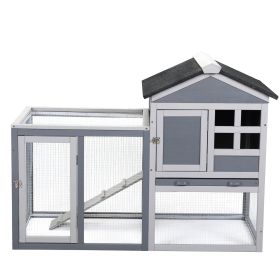 Spacious Gray Rabbit Hutch with Pull Out Tray