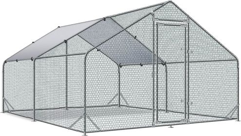 Large Metal Chicken Coop Walk-in Poultry Cage Hen Run House Rabbits Habitat Cage Spire Shaped Coop with Waterproof and Anti-Ultraviolet Cover (13.1' L