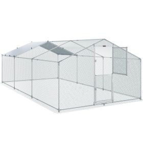 VEVOR Large Metal Chicken Coop with Run, Walkin Poultry Cage for Yard, Waterproof Cover, 19.7 x 9.8 x 6.6 ft, Peaked Roof for Hen House