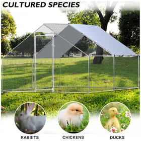 Metal Large Chicken Coop Walk-in Poultry Cage Large Chicken Run Spire Shaped Cage with Waterproof Anti-UltravioletCover;  1.26" Diameter Tube (9.8' L (Color: Silver)