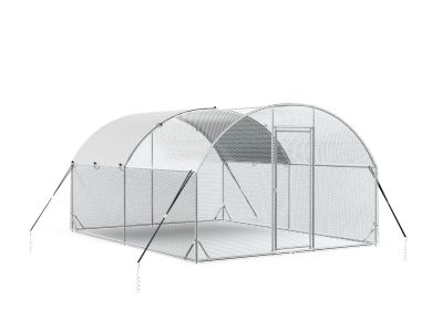 Large Metal Chicken Coop Upgrade Tri-Supporting Wire Mesh Chicken Run, Chicken Pen with Water-Resident & Anti-UV Cover (Color: Silver)