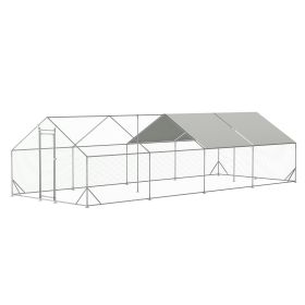 Large Metal Chicken Coop, Walk-in Chicken Run,Galvanized Wire Poultry Chicken Hen Pen Cage (Color: Silver)