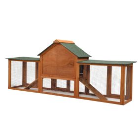 Large Wooden Rabbit Hutch Indoor and Outdoor Bunny Cage with a Tray and Runs for Small Animals, Orange (Color: as Pic)