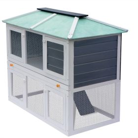 Animal Rabbit Cage Double Floor Wood (Color: White)