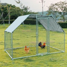 Metal Large Chicken Coop Walk-in Poultry Cage Large Chicken Run Flat Shaped Cage with Waterproof Anti-UltravioletCover;  1.26" Diameter Tube (9.8' L x (Color: Silver)