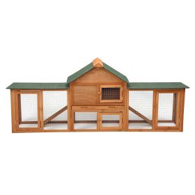 Large Wooden Rabbit Hutch Indoor and Outdoor Bunny Cage with a Tray and Runs for Small Animals, Orange (Color: Orange)
