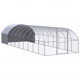 Outdoor Chicken Coop 9.8'x32.8'x6.6' Galvanized Steel (Color: Silver)