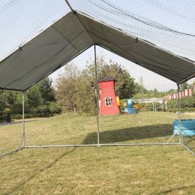 Large Metal Chicken Coop Walk-in Poultry Cage Hen Run House Rabbits Habitat Cage Spire Shaped Coop with Waterproof and Anti-Ultraviolet Cover (9.8\' L (Color: Silver)