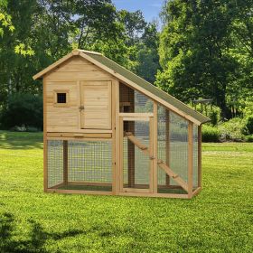 55" L 2-Tier Wooden Rabbit Hutch Bunny Cage Small Animal House with Ramp, Waterproof Roof, Removable Tray and Outdoor Run (Color: Natural)