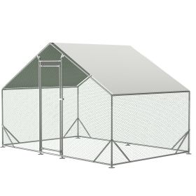 Large Metal Chicken Coop, Walk-in Chicken Run,Galvanized Wire Poultry Chicken Hen Pen Cage (Color: as Pic)