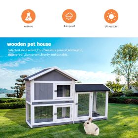 Rabbit Hutch, Indoor Bunny Cage, Outdoor Rabbit Cages with Run, Pet House with Deeper No Leak Tray, UV Panel (Color: as Pic)
