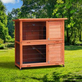 Rabbit Hutch Outdoor, 2-Story Rabbit Cage Indoor with Run, Bunny Cage with 2 Removable No-Leak Trays, Pet Cages with Non-Slip Ramp, Waterproof Roof (Color: Natural)